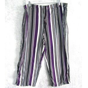Boca Bay Purple Striped Rayon Crop Pants Womens Sz 34 Elastic Waist Drawstring